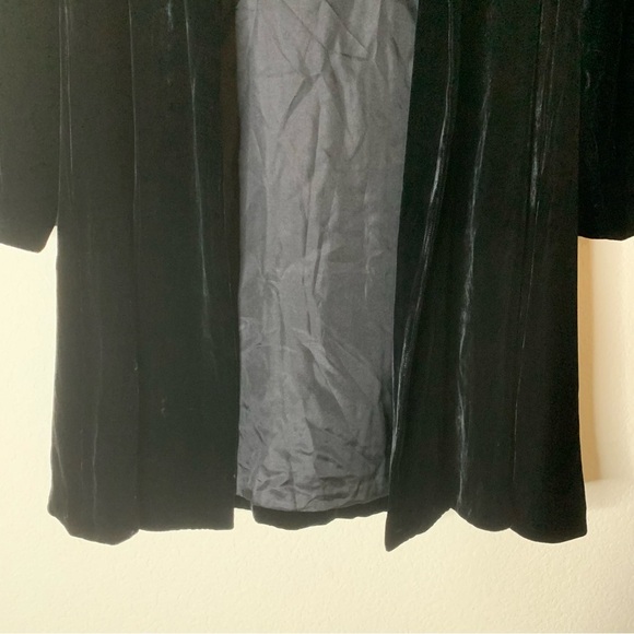 Eileen fisher Womens black velvet silk lined open midi cardigan pockets M - Picture 2 of 8